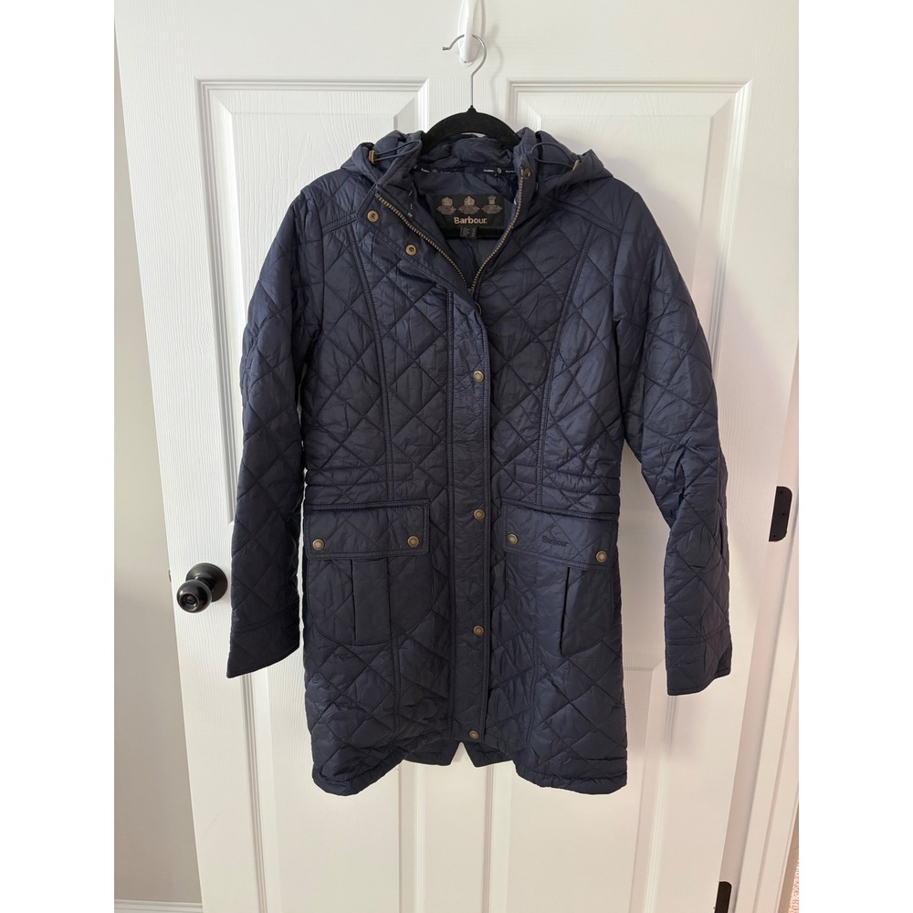 Barbour Navy Blue Quilted Hooded Winter Coat Jacket USA 8 LQU0375NY91